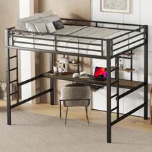 (=WX000127AAB) Metal Bed Frame, Iron Bed, Loft Bed With Desk And Two Bookshelves For Children, Teenagers And Adults, 140x200cm, Black - Black - View 5