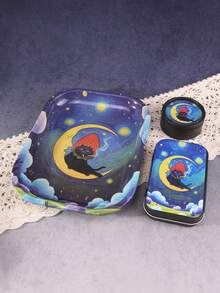 3件套吸烟配件套装，包括1个金属香烟托盘、1个金属香烟盒和1个塑料研磨器，多种优雅印花图案，吸烟配件礼品，节日礼品 - 彩色 - 查看 36