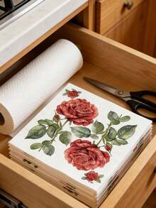 20/10/1pc Rose Print Napkins - Valentine's Day Tablecloth, 10*10 Inch 3-Ply Thick Disposable Napkins, Suitable For Valentine's Day Tableware, Birthday Party, Spring Decoration, Restaurant And Kitchen Essentials - Multicolor - View 2