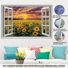 1 tấm giấy dán tường 3D hình hoa hướng dương nhìn ra cửa sổ, hình ảnh bình minh kỹ thuật số tuyệt đẹp, thích hợp cho phòng khách, phòng ngủ, phòng học, ký túc xá, trang trí trần nhà, có thể tháo rời, chống thấm nước, trang trí theo mùa, dễ dàng tự làm. - 0466+FZQT - Xem 2