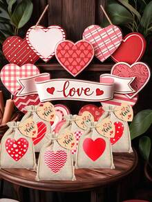 12/4pcs Heart-Shaped Linen Drawstring Pouches, Heart-Shaped Cards, Party Gift Bags, Souvenir Packaging, Gift Wrapping Supplies, Reusable Snack/Candy Bags, Suitable For Mother's Day, Bridal Shower, Wedding, Holiday Events, Birthday Party - Multicolor - View 3