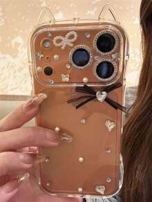 Luxury Glitter Rhinestone Star Bow High Transparency Phone Case Compatible With IPhone 17ProMax 17Pro 16 15 14 13 12 Pro Max 11 Clear Stylish Shockproof Back Cover - Clear - View 2