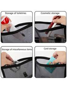 大容量透明网眼化妆包，饰有“海滩生活”和椰子树图案，便携式旅行化妆收纳包，色彩缤纷的海滩主题拉链收纳包，化妆包，护肤包，度假旅行便携收纳包，充满夏日气息，清新有趣的图案，旅行必备 - 彩色 - 查看 3