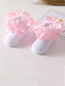 2 Pairs 3D Floral Ruffle Princess Style Baby Girl Socks - Multicolor - View 3