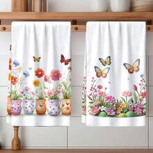 2/4 Pcs Floral Print Dish Towels, Super Absorbent Microfiber Modern Dish Cloths, Cooking And Baking Tea Towels, Cleaning Rags, Hand Towels, Highly Soft And Absorbent, Kitchen Decor, Gifts For Neighbors, Mothers, Birthdays, Housewarming For Friends, Kitchen Essentials, Daily Necessities - Multicolor - View 8