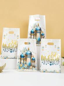 10/25/50pcs Eid Mubarak Gift Packaging Bags, Candy Bags, Baking Bags, White Background Blue Lantern Design Eid Small Gift Packaging Bags, Suitable For Eid Mubarak Ramadan Decorations, Party Cookies Candies Decorative Baking Bags, Ramadan Kareem Eid Party Home Desktop Decorations - EID White Background With Blue Lanterns - View 6