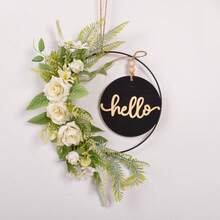 1 pieza Corona floral artificial, corona de aro floral de primavera/verano, corona circular de hierro con flores y hojas artificiales, decoración de bienvenida para pared, puerta, ventana, decoración del hogar, adorno colgante para boda - Multicolor - Ver 20