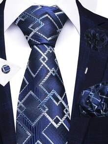 4-Piece/Set High-Quality Classic Blue Men's Tie Gift Box, An Ideal Choice For Men's Suit Accessories, Suitable For Holidays, Weddings, And Business Work