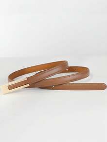 1pc Women's Classic Minimalist Leather Belt With Buckle, Elegant Thin Leather Belt - Multicolor - View 7