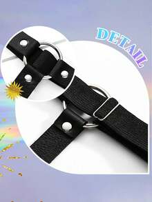 朋克哥特风皮革大腿吊带腿链，黑色PU皮革大腿悬挂绳，夜店万圣节装饰链，可调节弹力腿带，女士款 - 黑色 - 查看 3