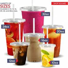 50-Count Reusable Plastic Cups With Lids - Ideal For Iced Coffee, Milkshakes, Boba Tea, And Smoothies - Multicolor - View 3