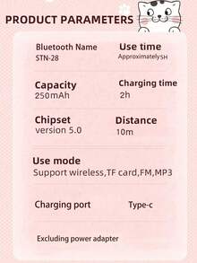 AKKHOO Wireless Headset, JELLY 5.0, Long Battery Life, High Sound Quality, Low Latency, Cat Ear Design, For Music/Gaming - Gradient Blue - View 9