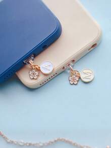 1 pieza Elemento de flor blanca 26 letras del alfabeto inglés A-Z y colgante de flor, tapón antipolvo compatible con interfaz de /Tipo-C, accesorio de teléfono, regalo de cumpleaños, fiesta de aniversario de boda - Multicolor - Ver 5