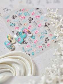 1 Sheet Goldfish Fish Nail Art Stickers Chinese Style Ink Wash Style Mountain Cloud Ripple Classical Chinese Poem Self-Adhesive Nail Art Design Decorative Manicure Decals - Multicolor - View 9