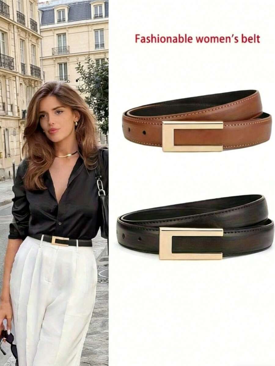 1pc Women's Minimalist Elegant High-Quality Metal Alloy Belt, Solid Color Stylish Waist Belt Accessory Suitable For Young And Middle-Aged Women, Enhances Feminine Charm, U-Shaped Handmade Buckle Thin Waist Belt, Can Be Paired With Classic Pants/Dresses, Suitable For Office, School, Daily Wear, Fashion, Teens, Outdoor, Vacation, Sports, Travel, Street, Outfit Matching, Back To School, Halloween And Other Occasions. - Multicolor - View 1