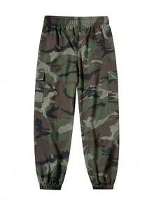 Women's Outdoor Camouflage Cargo Pants, Casual Multi-Pocket Outdoor Sporty Trousers Spring Sports - Army Green - View 3