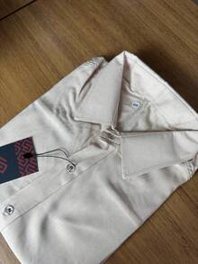 Linen Short-Sleeve Shirt, Social/Beach Style, Slim Fit, Mandarin Collar, Italian Style, Premium Viscose, Buttons, Casual, Everyday, Natural Comfort - 米色 - 查看 5