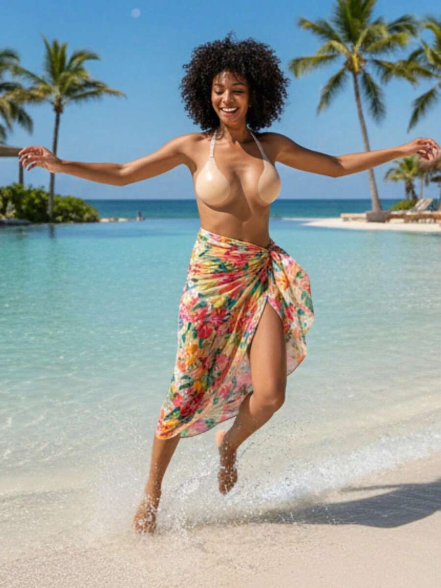 新款硅胶隐形文胸，带肩带，防滑设计，提拉丰满，专为婚纱摄影、无肩带礼服、隐形内衣、连衣裙、连体裤、旅行度假而设计 - 杏色 - 查看 1