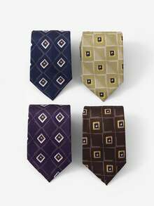 1pc Plaid Printed Necktie, Casual Business Party Accessory Suitable For Various Occasions - Violet Purple - View 1