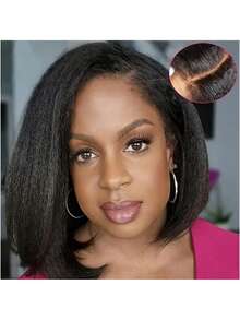 短款Yaki直发波波头假发,柔软自然,180%密度,适合日常佩戴,基础款,13x4透明蕾丝前假发,短款蓬松直发波波头假发,蕾丝前假发 - SNatural - 查看 5