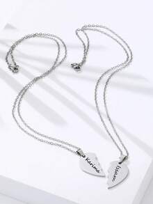 Personligt dubbelnamnshalsband med sammanhängande hjärtmönster, halsband i rostfritt stål med brustet hjärta, kan graveras med namn/datum/kort fras, sammanhängande hjärtmönster, unisex, födelsedags-/alla hjärtans dag-present - Multifärgad - Visa 9