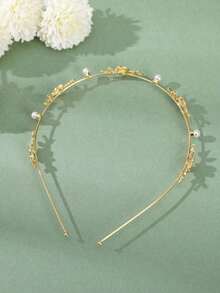1pc Faux Pearl Flower Rhinestone Alloy Simple Hairband Decor For Women Tiaras Valentine's Day,Hairband,Hair Hoop Headbands ,Head Piece Hair Accessories - 黃金9 - 查看 4