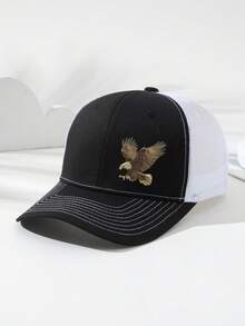 1顶男女通用棕色老鹰印花网眼棒球帽，透气、时尚、百搭，帽檐可调节，适合日常佩戴、聚会、户外活动、卡车司机帽。 - A - 查看 12