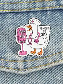 1 Piece Medical Workplace Self-Deprecating Enamel Pin Badge Nurse Duck Anthropomorphic Born To Yap Forced To Chart Slogan Cute Pin For Nurse Community Daily Wear And Professional Community Emotional Bonding Scene - Multicolor - View 3