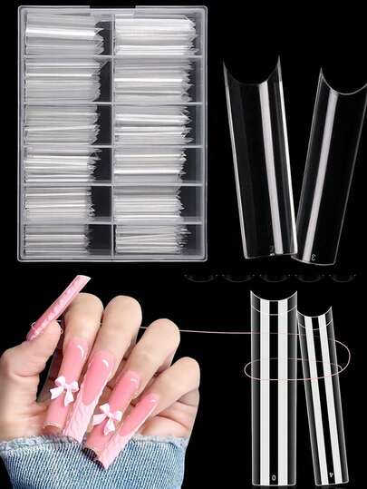 240pcs Square Extra Long C-Curve Gel Nail Tips, Painless Square Straight Edge Half False Nails, Suitable For DIY Home Manicure