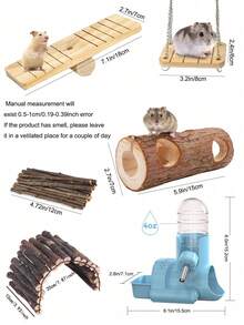 3-In-1 Automatic Water Bottle With Food Container Base, Hamster Ladder, Seesaw, Apple Branch, Climbing Toy Cage, Chew Toy, Hidden Cave, Suitable For Hamsters, Mice, Guinea Pigs, Hedgehogs - Multicolor - View 2