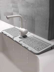 1pc Silicone Drain Mat, Kitchen/Bathroom Sink Splash Guard, Anti-Slip Mat/Rack, Sloped Drainage Mat, Faucet Splash Guard, Silicone Kitchen Sink Splash Pad, Trimmable Washbasin Splash Protector