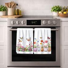 2/4 Pcs Floral Print Dish Towels, Super Absorbent Microfiber Modern Dish Cloths, Cooking And Baking Tea Towels, Cleaning Rags, Hand Towels, Highly Soft And Absorbent, Kitchen Decor, Gifts For Neighbors, Mothers, Birthdays, Housewarming For Friends, Kitchen Essentials, Daily Necessities - Multicolor - View 5