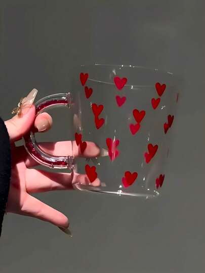 1 st söt hjärtformad glasmugg, diamantformad glasmugg med handtag, värmetålig vattenmugg i glas för hushållet, frukostmjölkmugg, afternoon tea latte-mugg för kontoret, juicemugg, vattenmugg för par, presentmugg för högtider, present till familj och vänner, skolmaterial