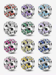 1颗925纯银四叶草诞生石珠，适合DIY手链和女士首饰 - 銀色 - 查看 10