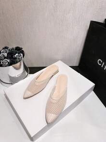 尖头平底凉鞋，无后跟穆勒拖鞋，青少年时尚拖鞋 - 米色 - 查看 4