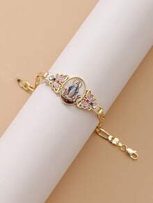 Vòng tay hình bướm Đức Mẹ Guadalupe mạ vàng, trang trí men và đá Cubic Zirconia, dây điều chỉnh được, phụ kiện phong cách tôn giáo, đồ trang sức đeo tay cho phụ nữ theo đạo Cơ đốc, quà tặng trang phục cầu nguyện/nhà thờ, chất liệu đồng bền chắc. - Trong sáng - Xem 5