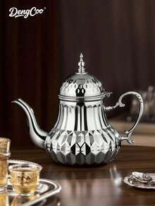 Dengcoo 1pc 1.4L Arabic Style Stainless Steel Tea & Coffee Pot - Middle Eastern Serving Kettle With Gold & Silver Engravings - Ideal For Home, Cafe, Mosque & Luxury Gifting, Use During Ramadan - Multicolor - View 8