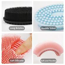 1/2支装硅胶身体去角质刷，男女通用，丝瓜络替代品，柔软硅胶材质，二合一沐浴洗发刷，适合敏感肌肤，可用于背部、淋浴等部位，硅胶去角质清洁刷，硅胶洗发沐浴刷，成人双面摩擦沐浴刷，按摩沐浴刷，浴室清洁工具 - 彩色 - 查看 5