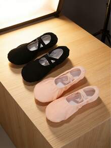 2双黑色和粉色芭蕾平底鞋，套脚式交叉松紧带芭蕾舞鞋（2双方便更换） - 黑色 - 查看 12