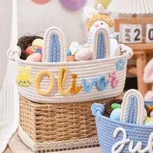 定制手工椭圆形收纳篮,兔耳朵礼品篮/装饰篮,家居装饰,礼品包装篮,复活节礼物,送给家人,衣橱收纳整理篮 - 彩色 - 查看 31