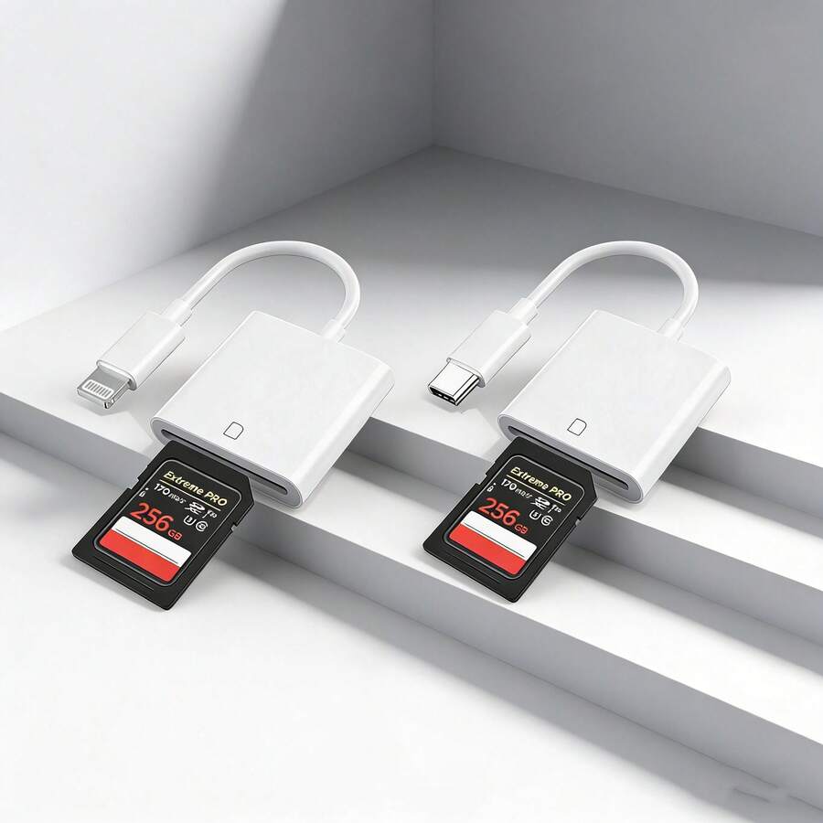 1个Type-C/Lightning读卡器，便携式即插即用读卡器，SD卡转换器，相机读卡器适配器，兼容 17 Pro Max/17 Pro/17/Air/16/15、S25/S24/S23/S22/S21/S20、iPad系列高速读卡器 - 白色 - 查看 1