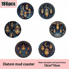6 pièces/set Dessous de verre en bois imprimés avec motif de lanterne de lune, convient pour la maison, le café, le thé de l'après-midi, la décoration de restaurant, les fêtes à thème, la décoration quotidienne, peut être utilisé comme cadeau, décoration de la maison, décoration de bureau, décoration de fête, disponible en 1 set ou 31 sets - bleu indigo - Voir 10
