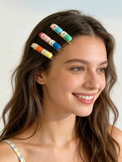 Happy Pill Hair Clips Set Of Random 3pcs, Cute Funny Simulation Vitamin Hairpins For Women Girls, Perfect For Festival Rave, Costume Party, Valentine's Day Gift, Birthday Gifts, Kawaii Cute Funny Alligator Clips, No Slip Hairpins, Hair Barrettes