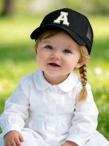 1PC Mesh Letter Embroidery Mesh Baseball Cap Boys Girls Outdoor Adjustable Casual Hats Boy Girl Travel Sunscreen Hat 8-14Y - Black - View 2