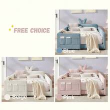 YOGLAD Full Size Upholstered Platform Bed Frame With Rabbit Ear Shaped Headboard & Safety Rails, Boucle Fabric Bed With Storage Drawers, Soft Plush Headboard, No Box Spring Needed, Easy Assembly, Modern Low Profile Bedroom Bed Furniture - Blue ( Full) - 查看 6