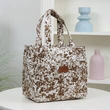 新款加厚尼龙波点印花午餐包，便携式午餐盒手提袋，带铝箔内衬的保温午餐包，拉链封口，适合午餐、野餐、工作、户外用餐、日常收纳 - 卡其色 - 查看 10