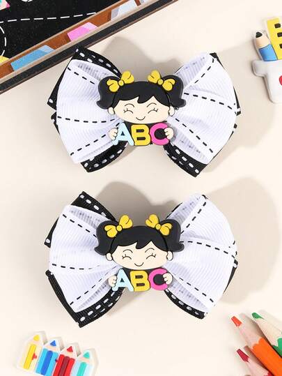 2 piezas Lazos para el cabello de niña para volver a la escuela, Clips de lazo decorativos para niñas pequeñas, Barrettes de cinta de grosgrán, Accesorios lindos para el cabello para niñas estudiantes, regalos de temporada de graduación diaria