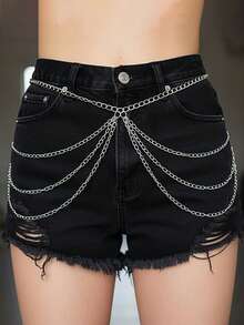 1件装女士性感银色多层流苏腰链身体饰品，适合音乐节、派对或日常佩戴 - 銀色 - 查看 1