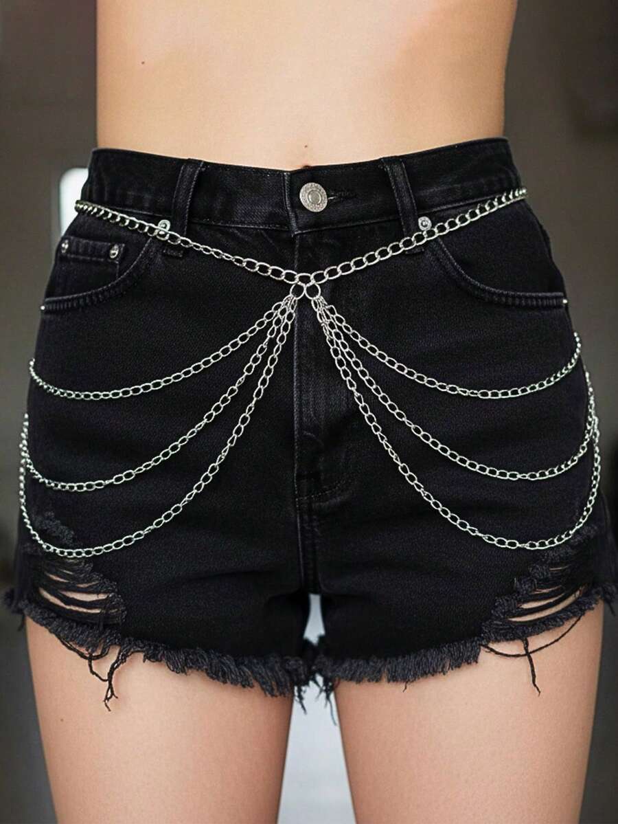 1件装女士性感银色多层流苏腰链身体饰品，适合音乐节、派对或日常佩戴 - 銀色 - 查看 1