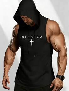 Men's Summer Fashion Casual Drawstring Hooded Vest - 黑色 - 查看 2